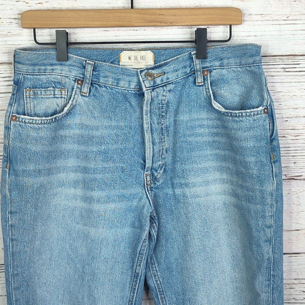 Free People Maggie Mid Rise Straight Light Stone Wash Button Fly Jeans - Picture 4 of 13